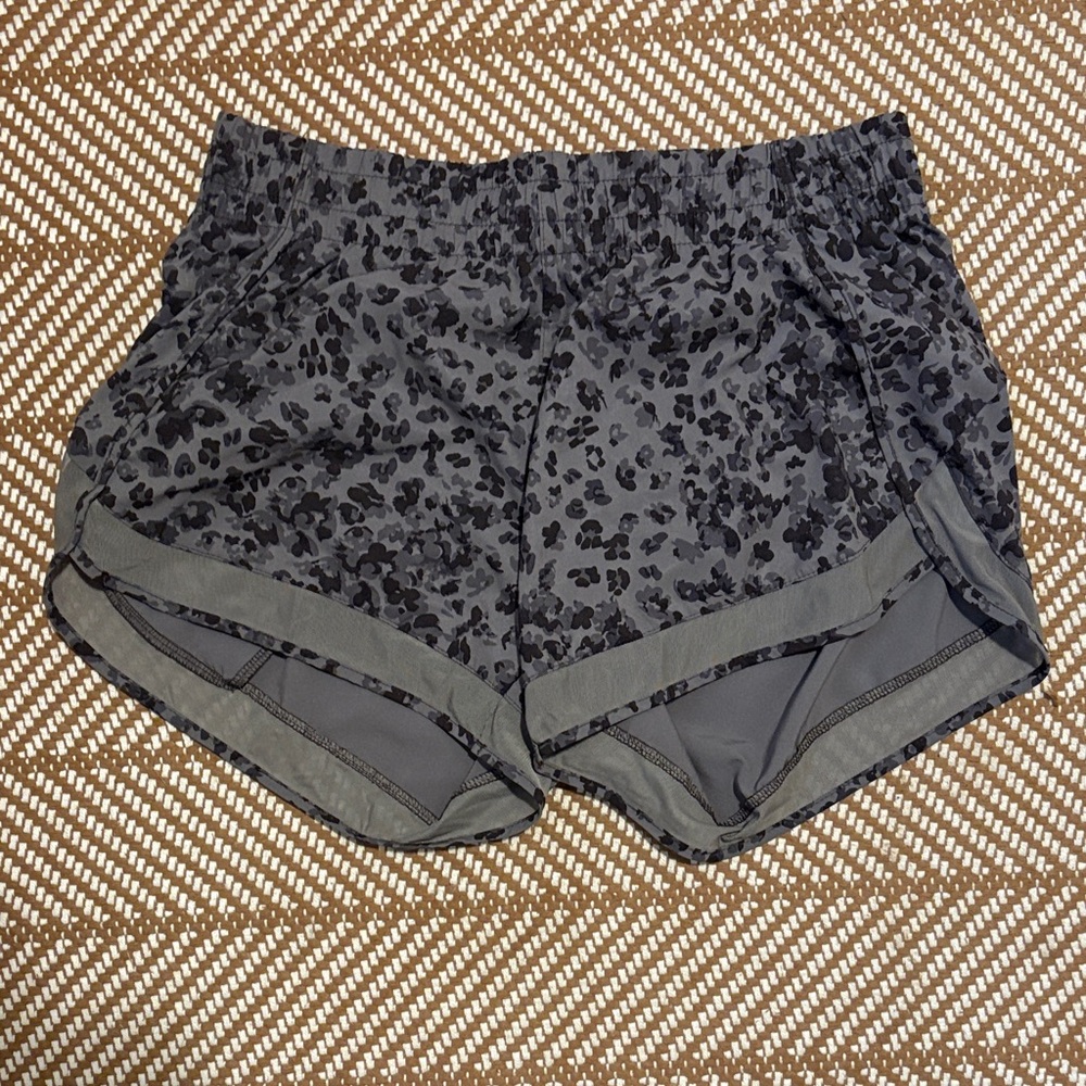 Athleta Black and Gray Leopard Print Athletic Shorts